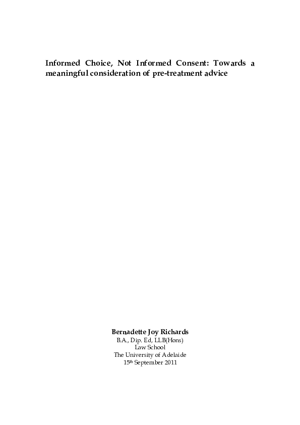 (PDF) Informed choice, not informed consent : towards a meaningful ...