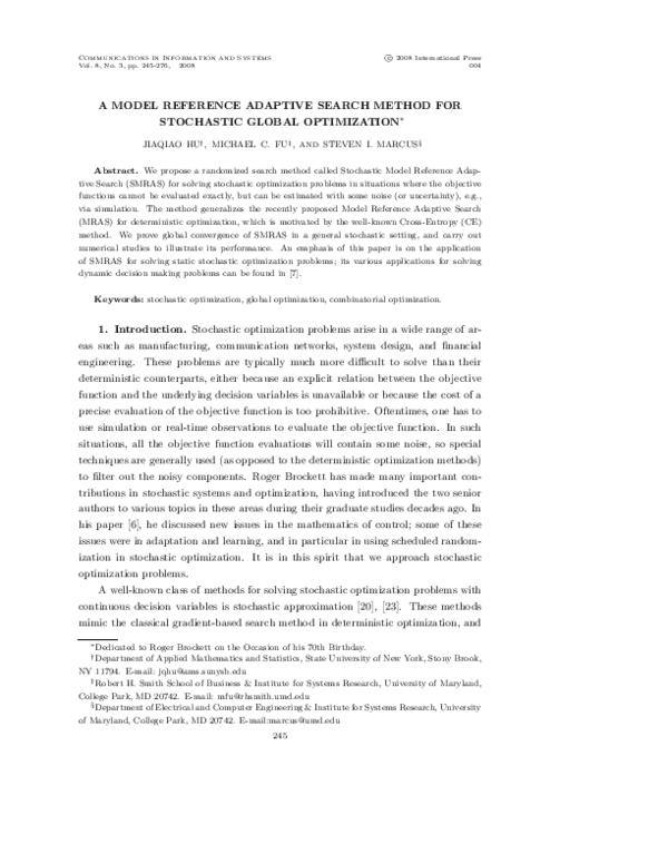(PDF) A Model Reference Adaptive Search Method for Stochastic Global ...