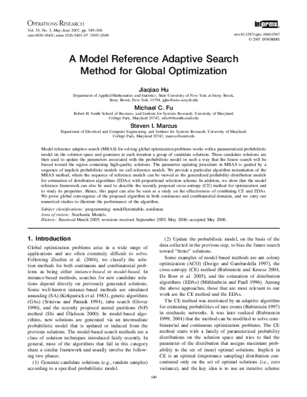 (PDF) A Model Reference Adaptive Search Method for Global Optimization