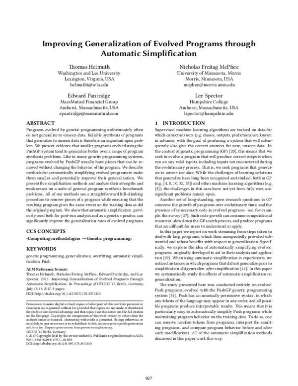 (PDF) Improving generalization of evolved programs through automatic ...