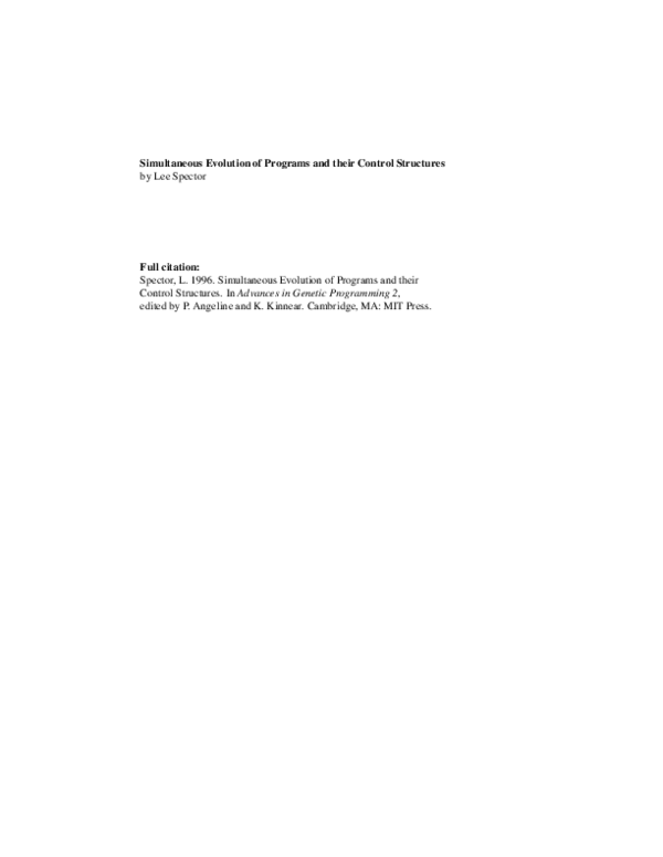 (PDF) Simultaneous evolution of programs and their control structures