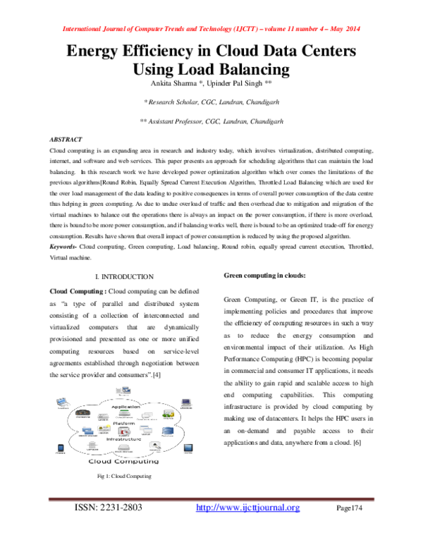 (PDF) Energy Efficiency in Cloud Data Centers Using Load Balancing