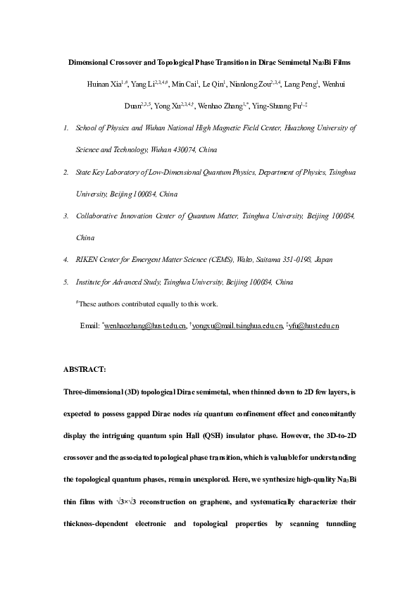(PDF) Dimensional Crossover and Topological Phase Transition in Dirac ...