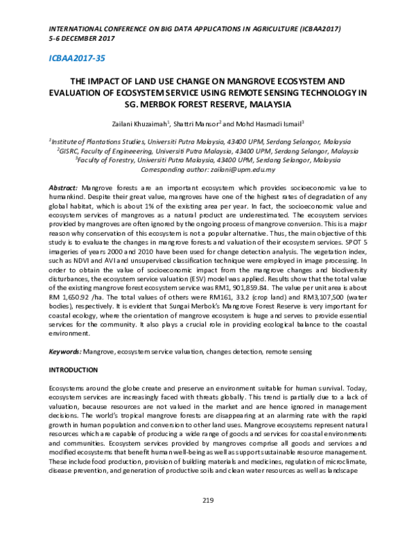(PDF) The impact of land use change on mangrove ecosystem and ...