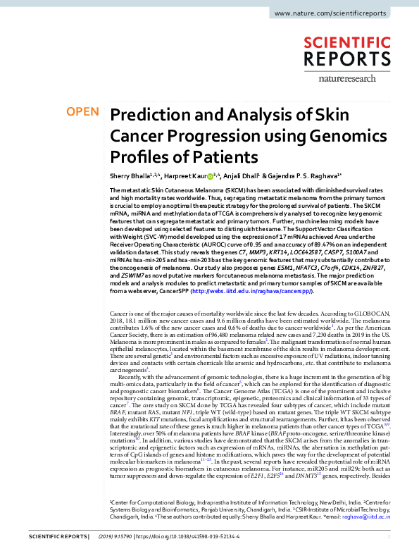 (PDF) Prediction and Analysis of Skin Cancer Progression using Genomics ...
