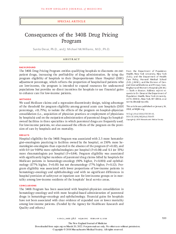 (PDF) Consequences of the 340B Drug Pricing Program