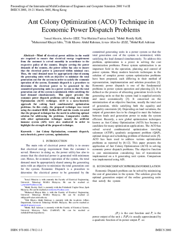 (PDF) Ant Colony Optimization (ACO) Technique in Economic Power ...