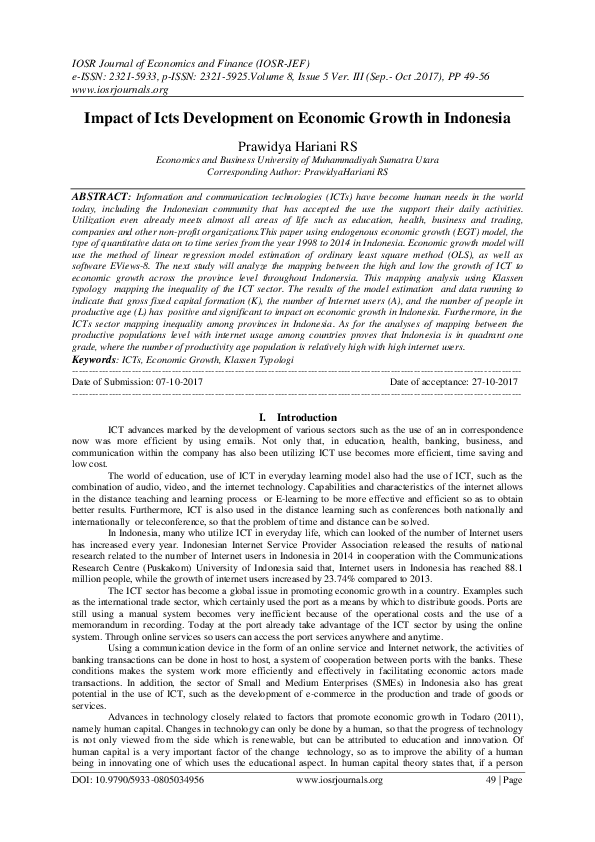 (PDF) Impact of Icts Development on Economic Growth in Indonesia
