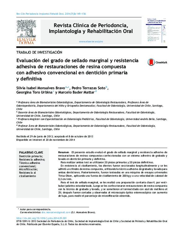 (PDF) Evaluación del grado de sellado marginal y resistencia adhesiva de restauraciones de (PDF) Evaluación del grado de sellado marginal y resistencia adhesiva de restauraciones de