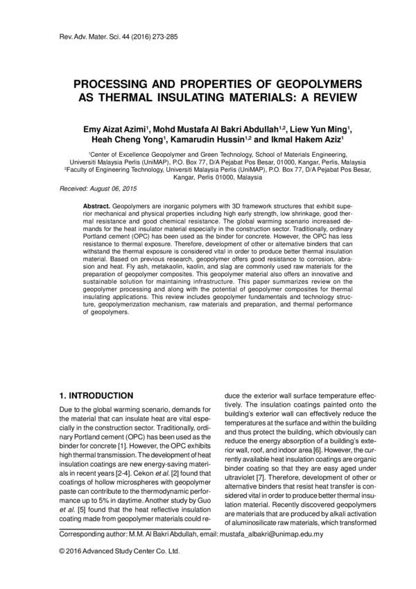 (PDF) Processing and Properties of Geopolymers as Thermal Insulating ...