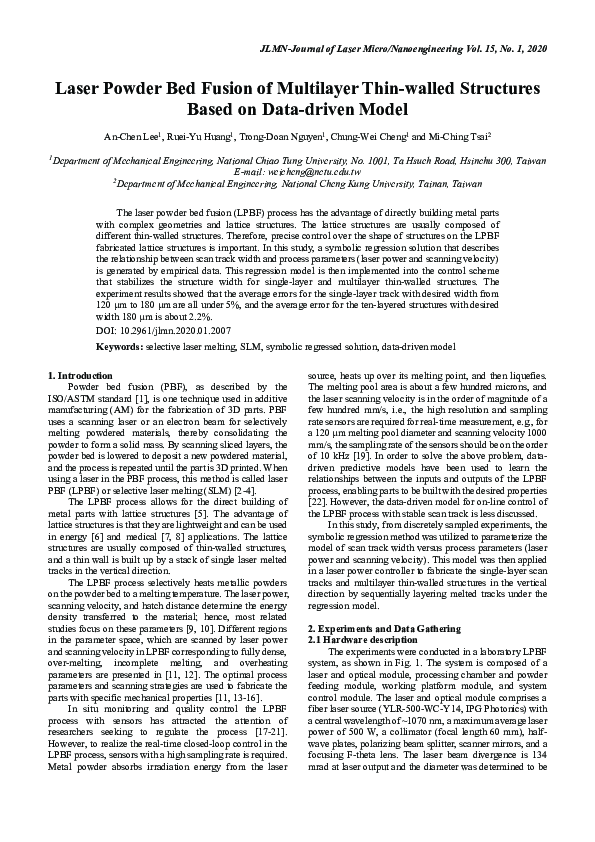 (PDF) Laser Powder Bed Fusion of Multilayer Thin-walled Structures ...