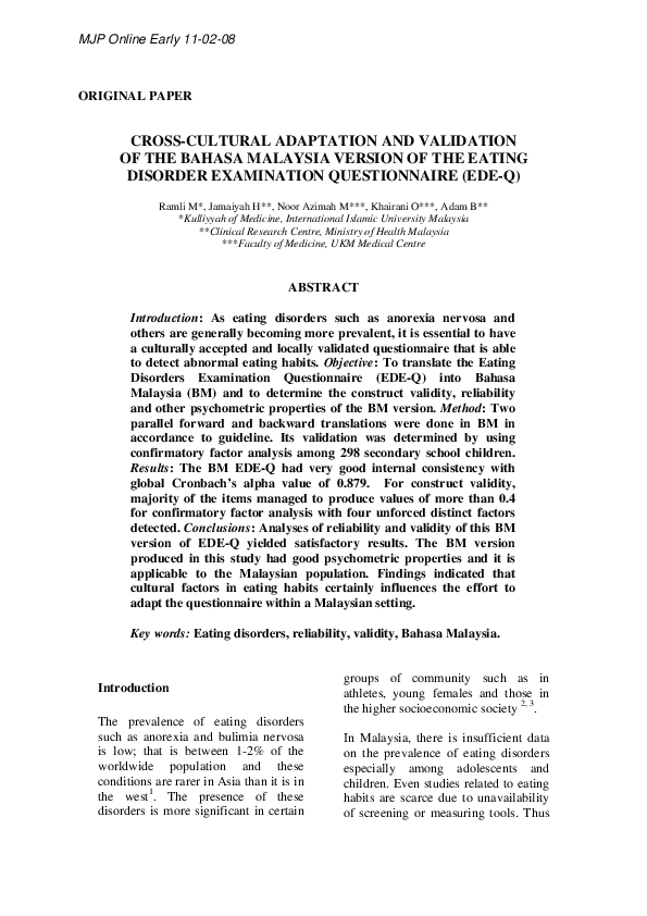 (PDF) Cross-cultural adaptation and validation of Bahasa ...