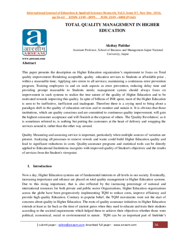 (PDF) Total Quality Management in Higher Education
