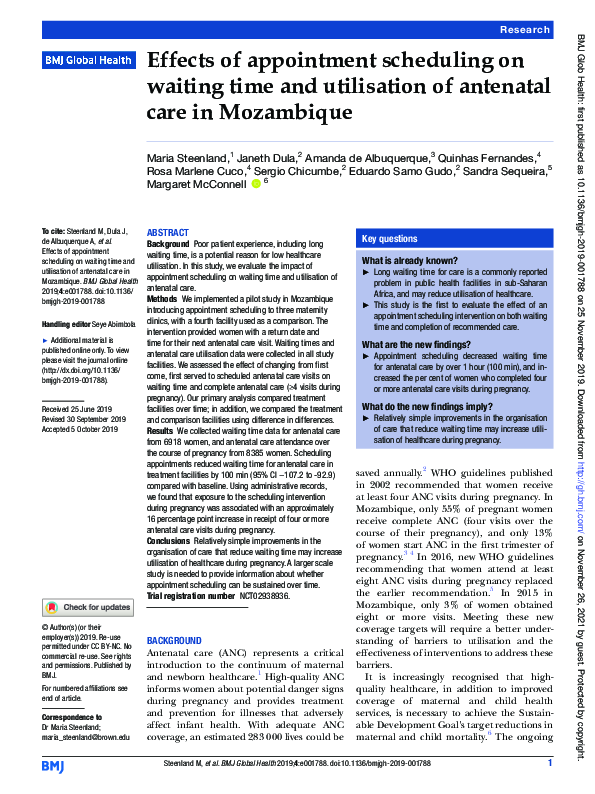 (PDF) Effects of appointment scheduling on waiting time and utilisation ...