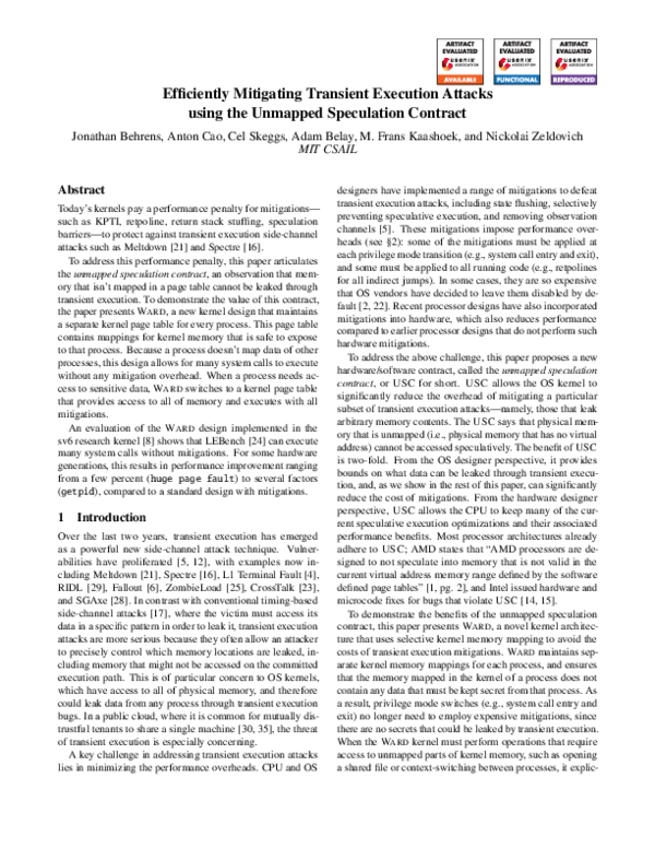 (PDF) Efficiently Mitigating Transient Execution Attacks using the ...