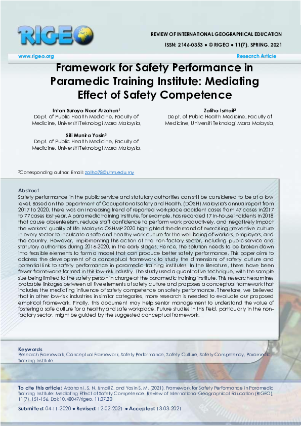 (PDF) Framework for Safety Performance in Paramedic Training Institute ...