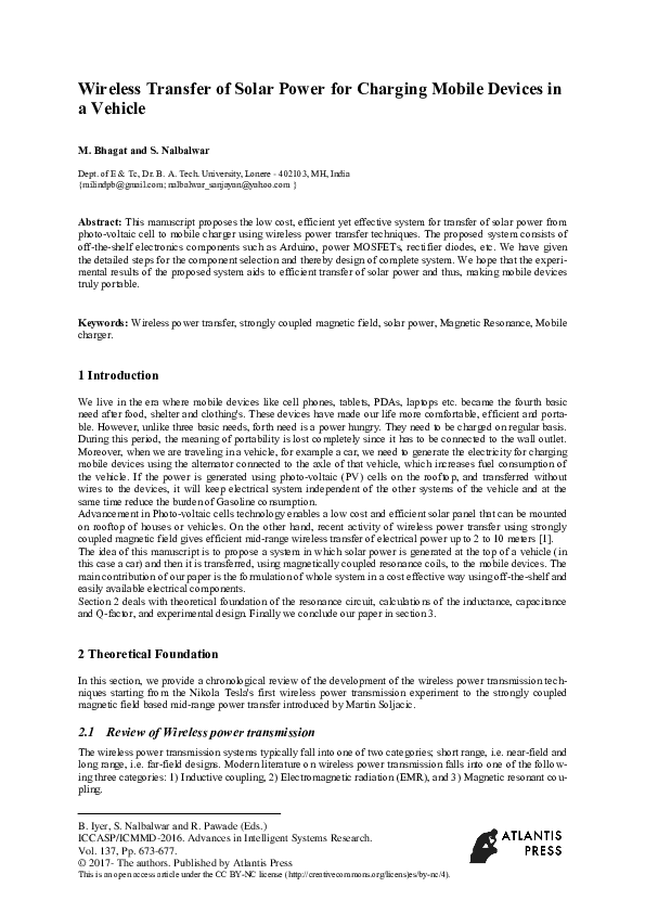 (PDF) Wireless Transfer of Solar Power for Charging Mobile Devices in a ...