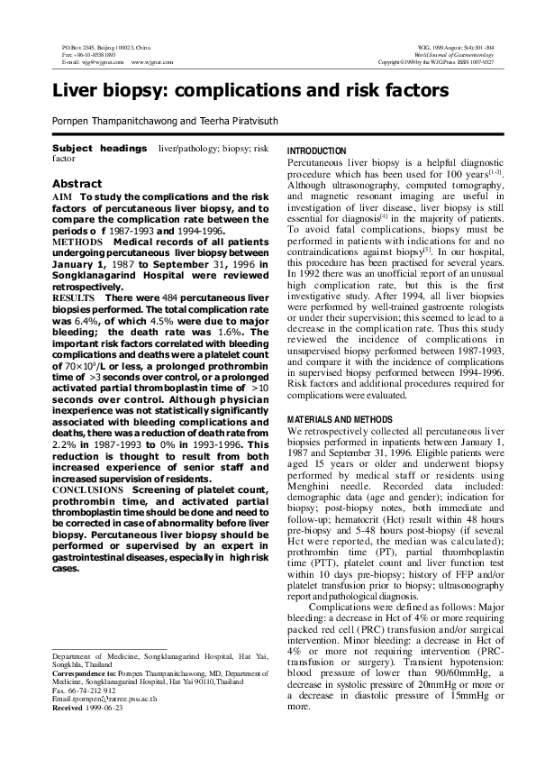 (PDF) Liver biopsy complications and risk factors Teerha Piratvisuth