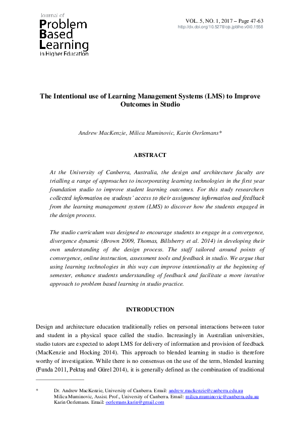 (PDF) The Intentional Use of Learning Management Systems (LMS) to ...