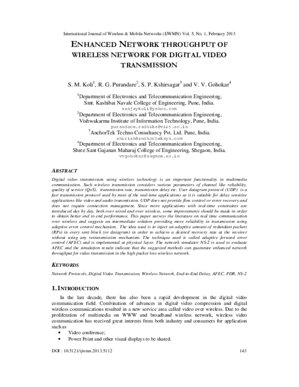 (PDF) Enhanced Network Throughput of Wireless Network for Digital Video ...