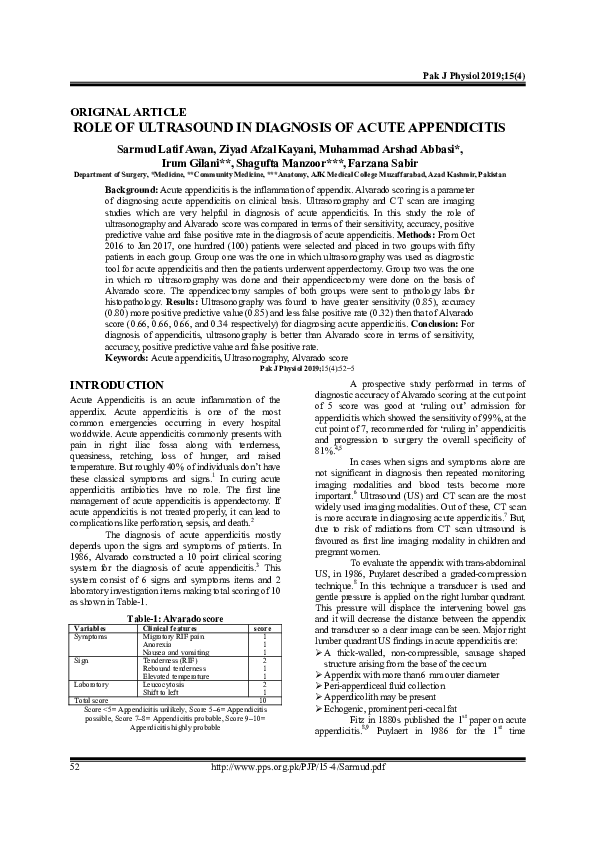 (PDF) Role of ultrasound in diagnosis of acute appendicitis