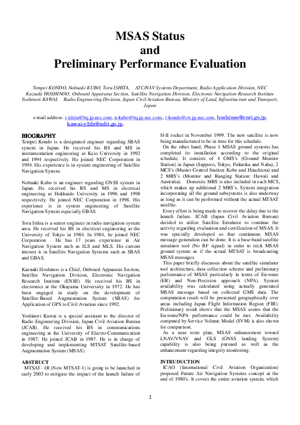 (PDF) 1 MSAS Status and Preliminary Performance Evaluation