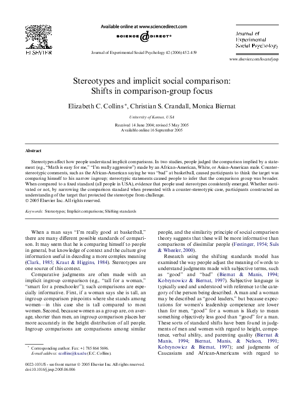 (PDF) Stereotypes and implicit social comparison: Shifts in comparison ...