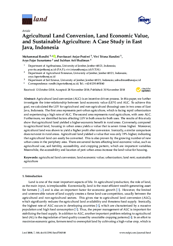 Pdf Agricultural Land Conversion Land Economic Value And