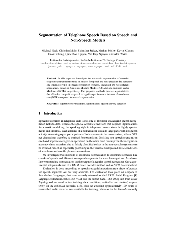 (PDF) Segmentation of Telephone Speech Based on Speech and Non-speech ...
