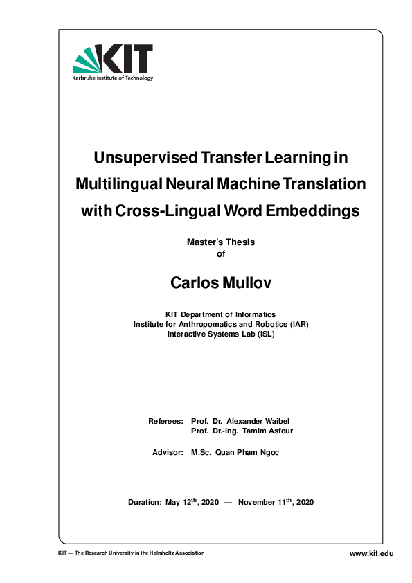 (PDF) Unsupervised Transfer Learning in Multilingual Neural Machine ...