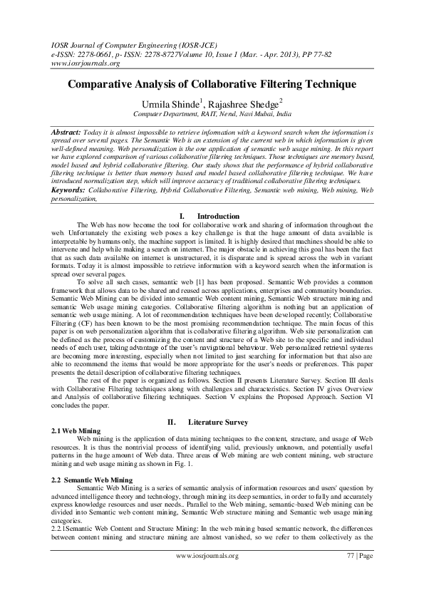 (PDF) Comparative Analysis of Collaborative Filtering Technique