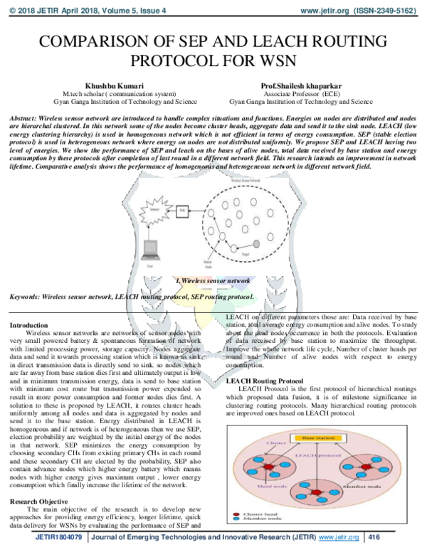 (PDF) Comparison of SEP and LEACH Routing Protocol for WSN