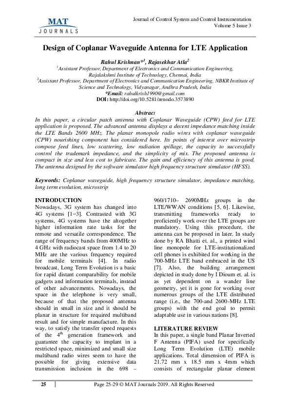 (PDF) Design of Coplanar Waveguide Antenna for LTE Application