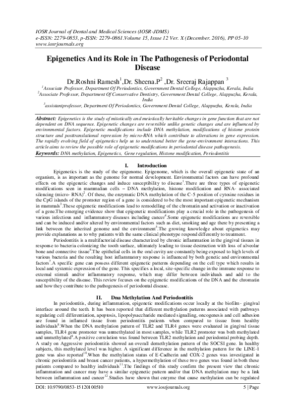 (PDF) Epigenetics And its Role in The Pathogenesis of Periodontal Disease