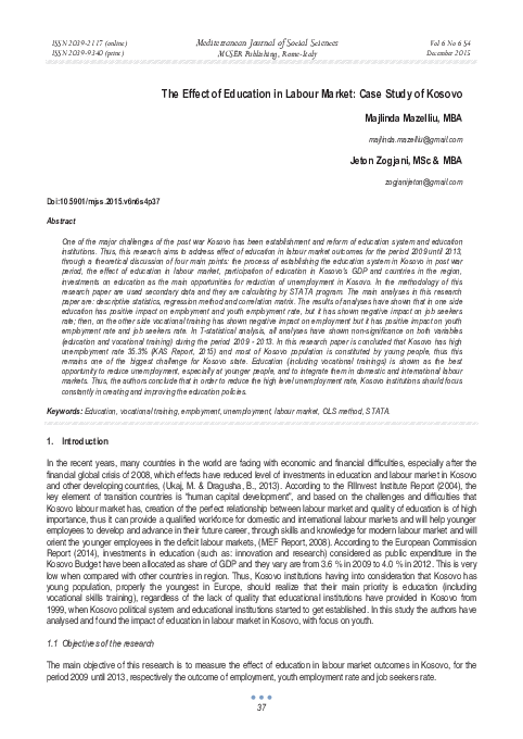 (PDF) The Effect of Education in Labour Market: Case Study of Kosovo