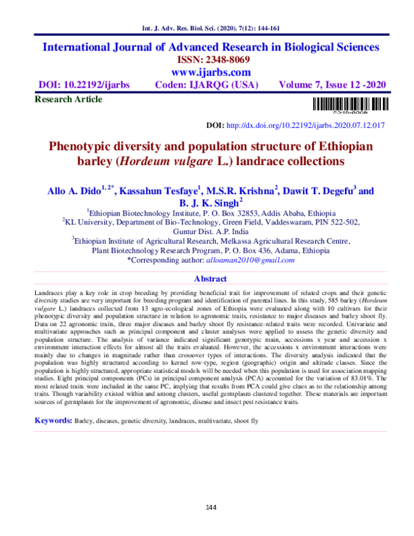 (PDF) Phenotypic diversity and population structure of Ethiopian barley ...