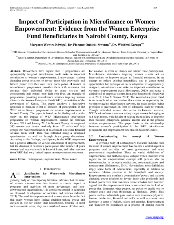 (PDF) Impact of Participation in Microfinance on Women Empowerment ...