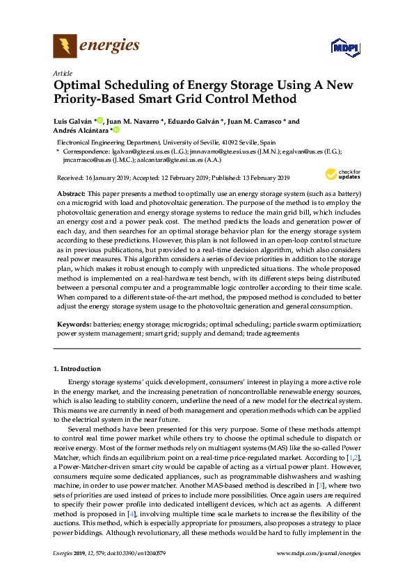 (PDF) Optimal Scheduling of Energy Storage Using A New Priority-Based ...