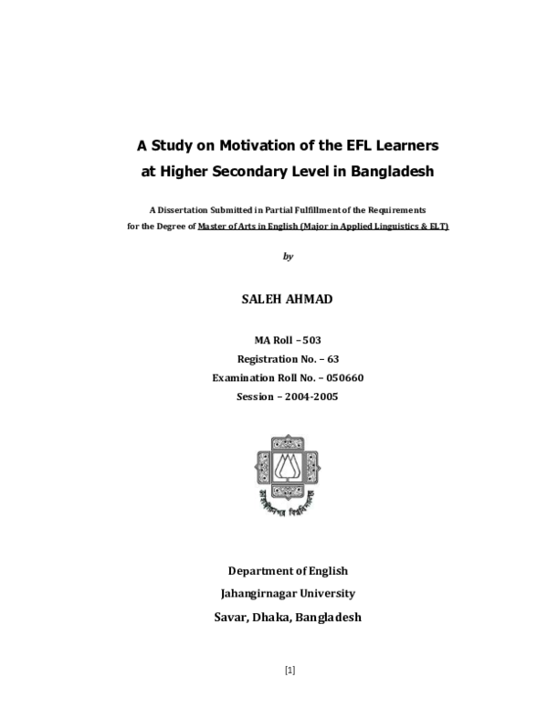 (PDF) A Study on Motivation of the EFL Learners at Higher Secondary ...