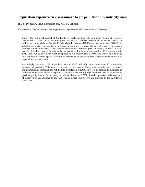 (PDF) Population exposure risk assessment to air pollution in Kandy ...
