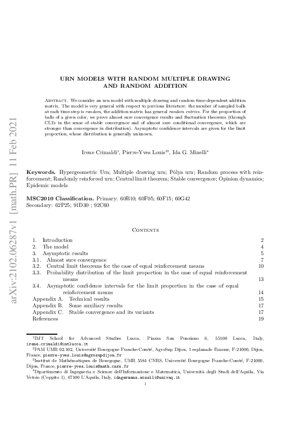 (PDF) Urn models with random multiple drawing and random addition