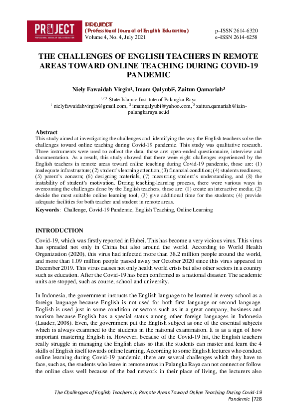 (PDF) The Challenges of English Teachers in Remote Areas Toward Online ...