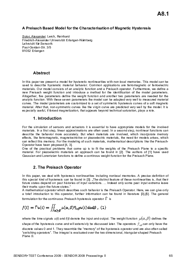 (PDF) A8.1 - A Preisach Based Model for the Characterisation of ...