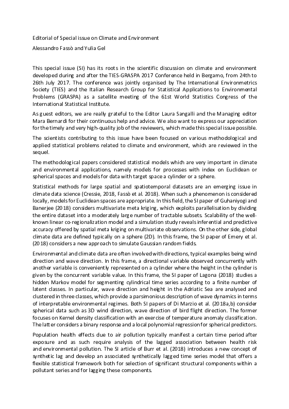 (PDF) Editorial of Special Issue on Climate and Environment