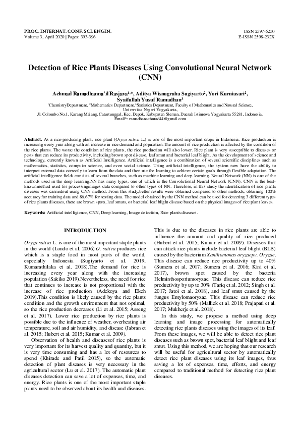 (PDF) Detection of Rice Plants Diseases Using Convolutional Neural ...