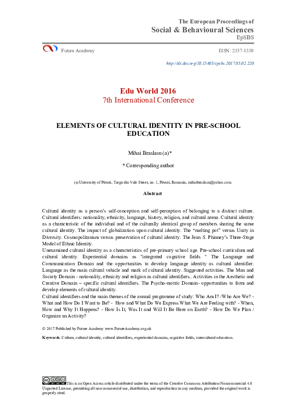 (PDF) Elements of Cultural Identity in Pre-School Education