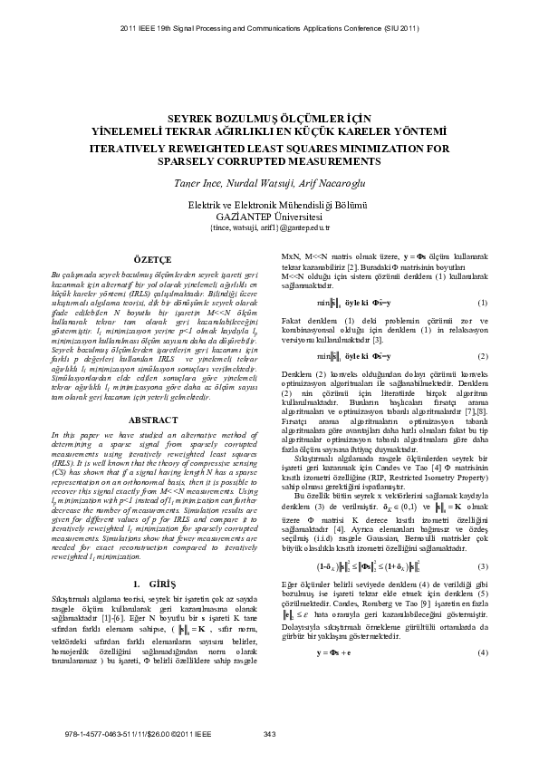 (PDF) Iteratively reweighted least squares minimization for sparsely ...