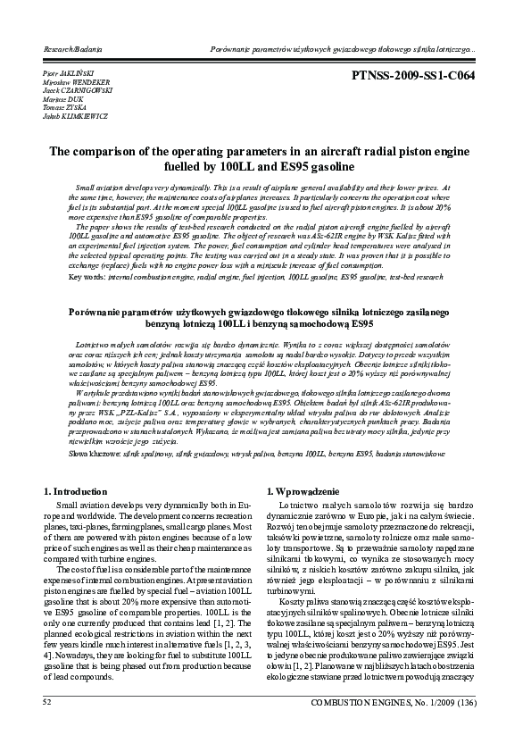 (PDF) The comparison of the operating parameters in an aircraft radial ...