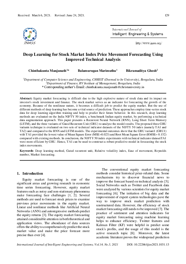 (PDF) Deep Learning for Stock Market Index Price Movement Forecasting ...