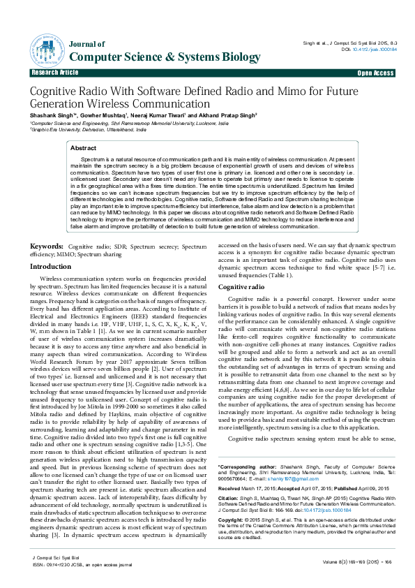 (PDF) Cognitive Radio With Software Defined Radio and Mimo for Future ...